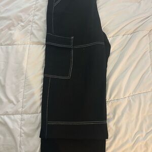 Black Wide-Leg Pants with Contrast Stitching